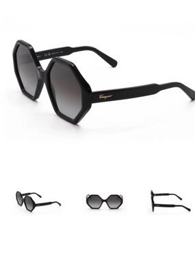 Salvatore Ferragamo Black Octagonal Frame Women's Sunglasses